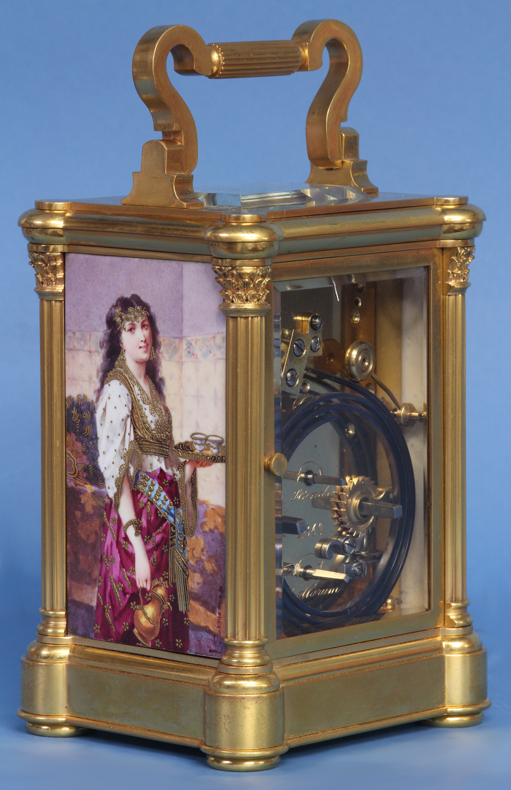 Carriage Clock with Porcelain Panels by L. Simonnet.