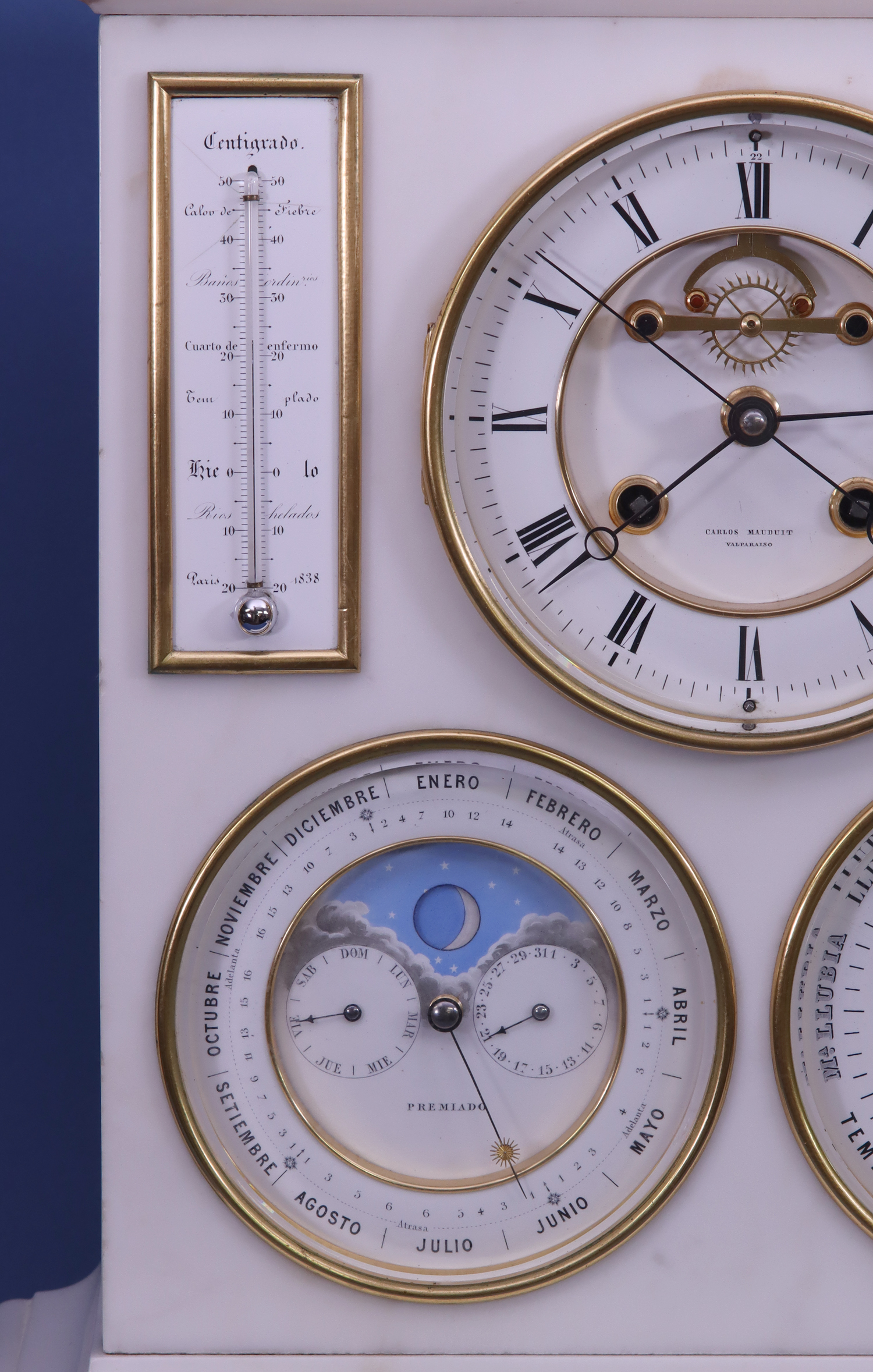 1893 French Wall Clock Triple Function Barometer and Thermometer