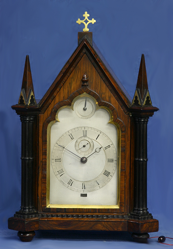 c.1830 Miniature English Inlaid Rosewood and Silver Bracket Clock