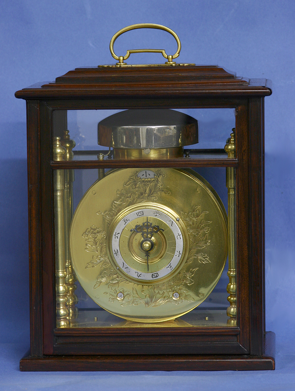 c.1840 Japanese Circular Bracket Clock in Glazed Shitan Wood Case