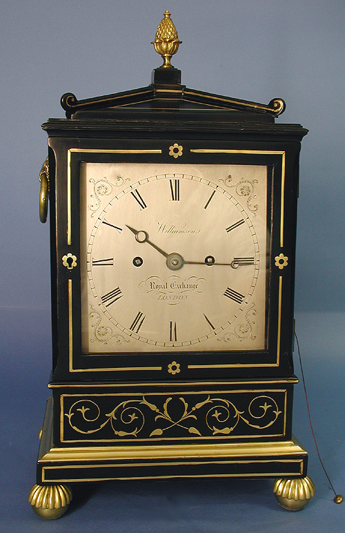 c.1845 English Ebonized Double Fusee Bracket Clock with Brass Inlay