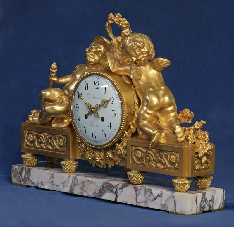 c.1870 Large French Gilt-Bronze and Marble Mantle Clock