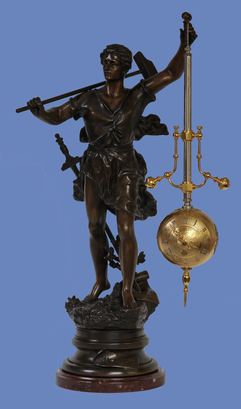 c.1885 French Gilt and Silvered-Bronze and Patinated Metal Torsion Mystery Clock