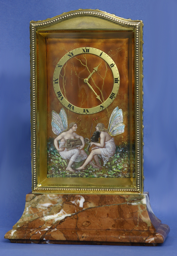 c.1910 Swiss Gilt-Silver, Enamel and Variegated Marble Desk Clock