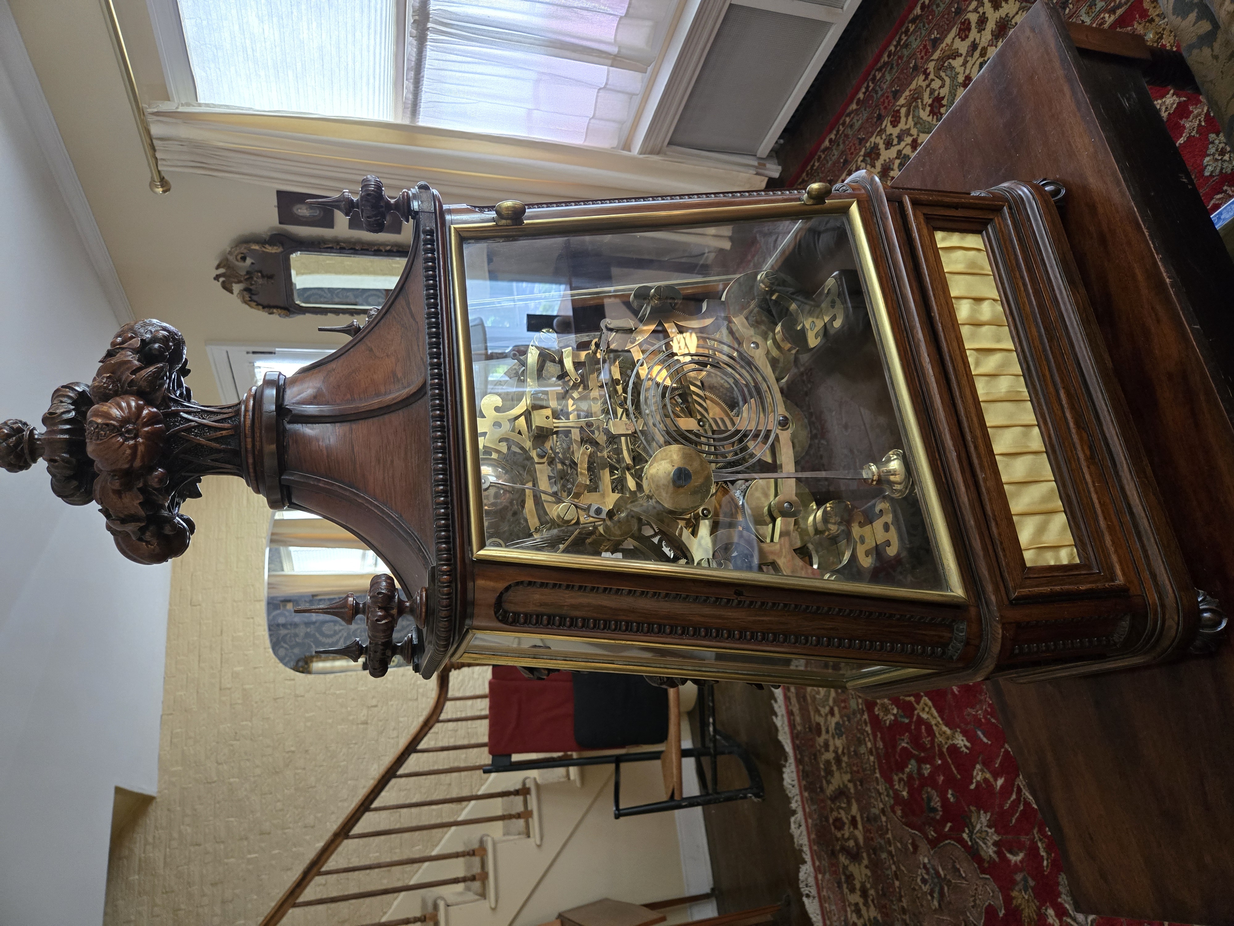 c.1860 Massive Exhibition 8-Bell Skeleton Clock in a Glazed Rosewood Case with an Exceptional Operatic Music Box.