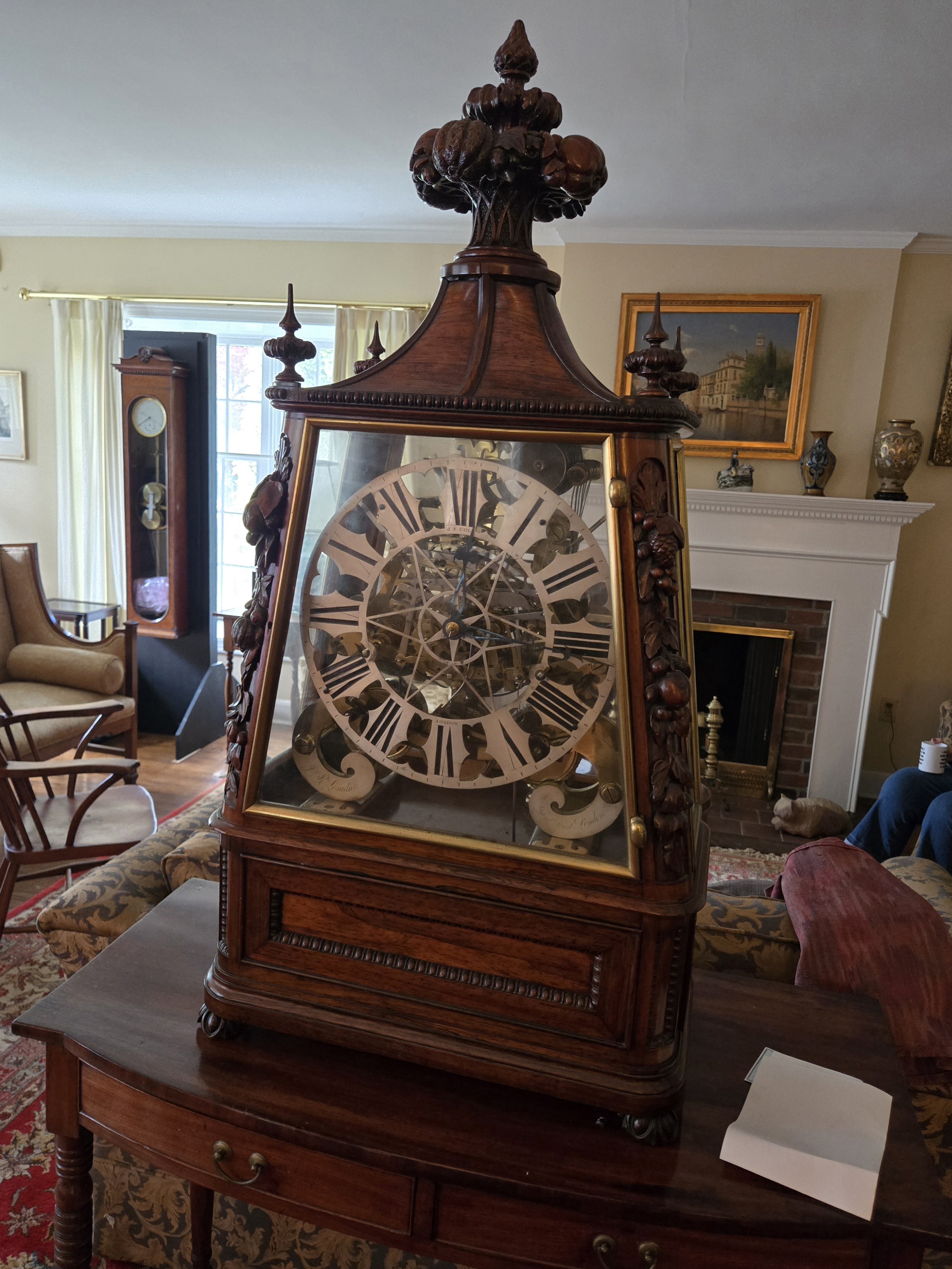 c.1860 Massive Exhibition 8-Bell Skeleton Clock in a Glazed Rosewood Case with an Exceptional Operatic Music Box.