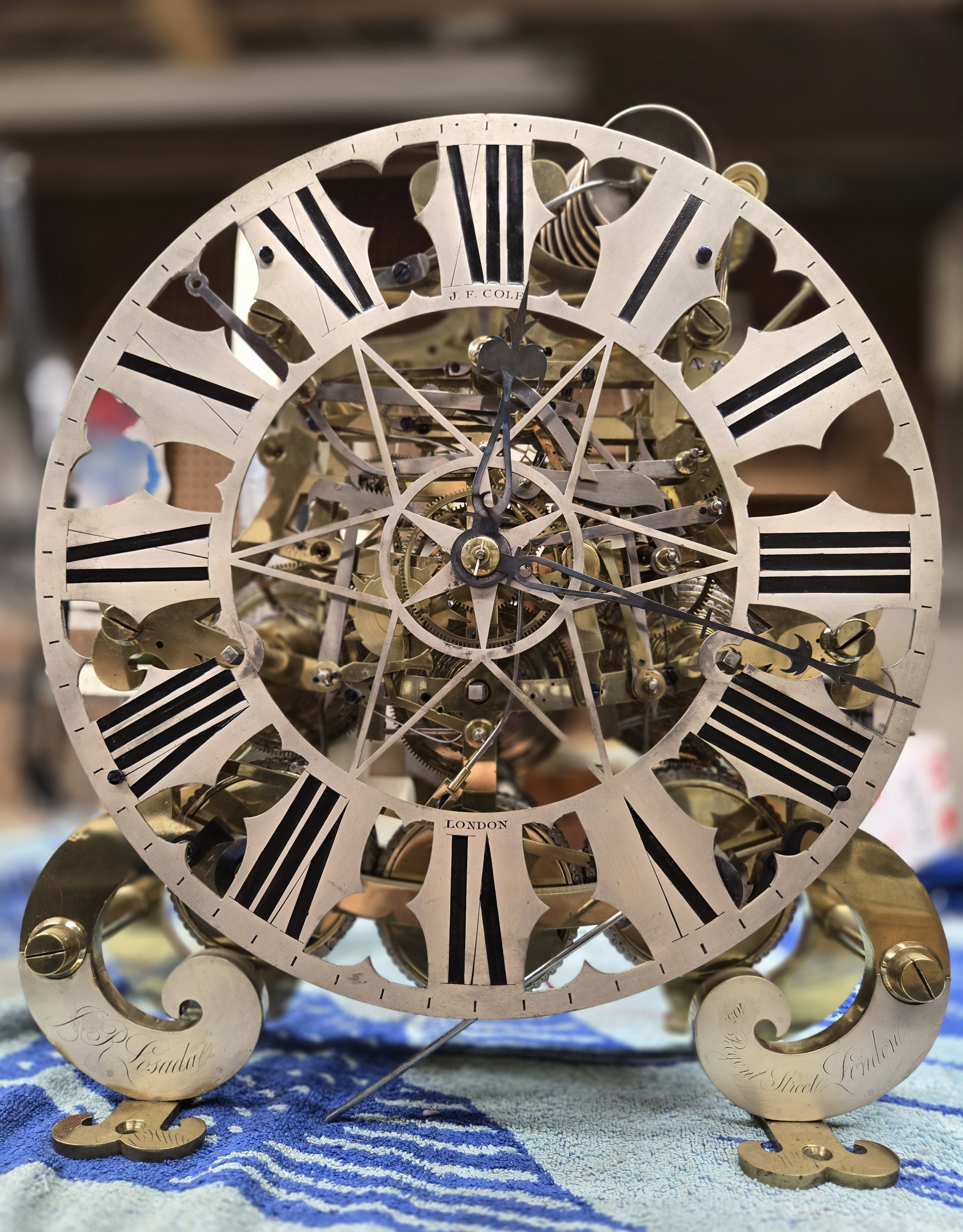 c.1860 Massive Exhibition 8-Bell Skeleton Clock in a Glazed Rosewood Case with an Exceptional Operatic Music Box.