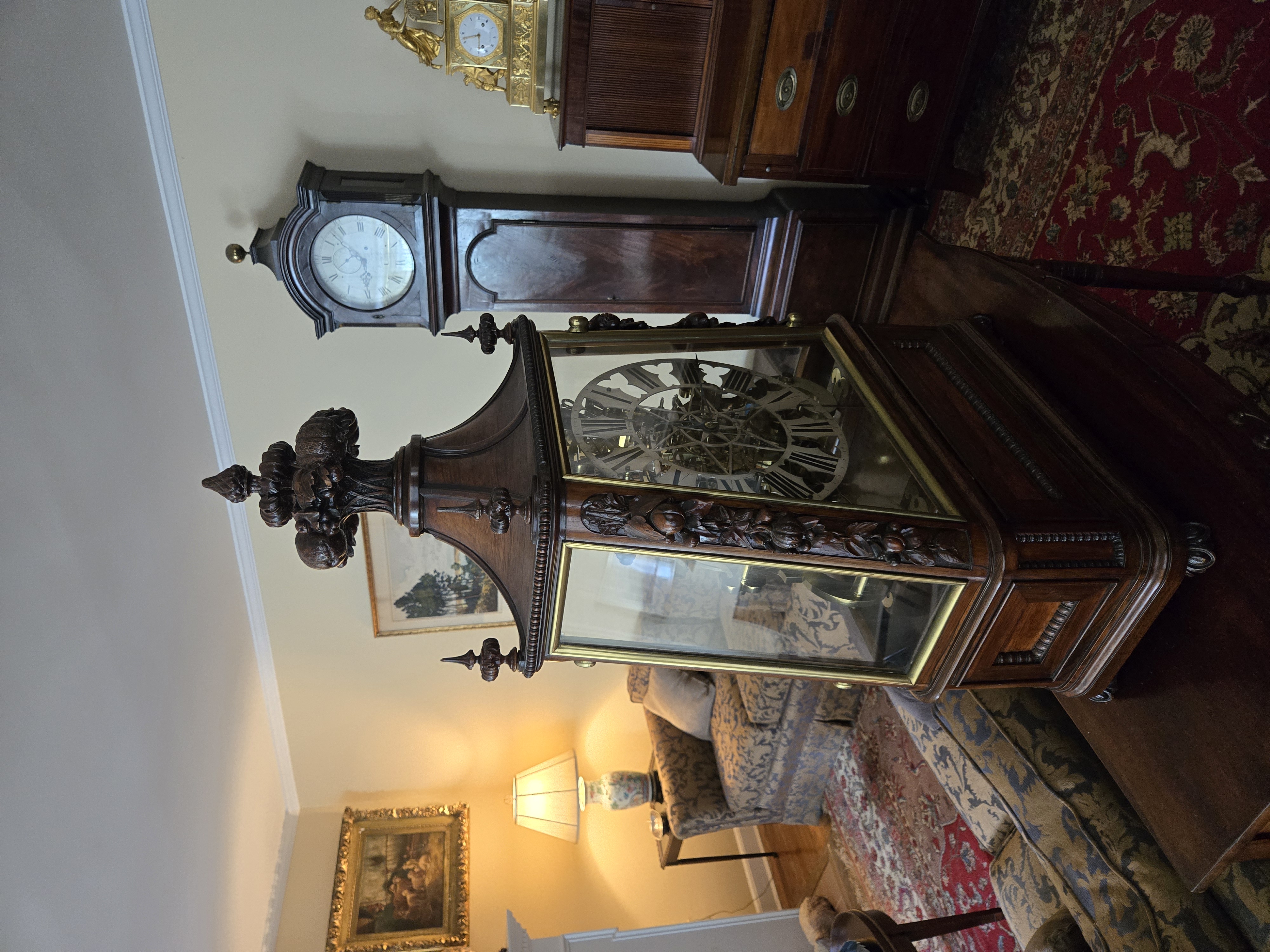 c.1860 Massive Exhibition 8-Bell Skeleton Clock in a Glazed Rosewood Case with an Exceptional Operatic Music Box.