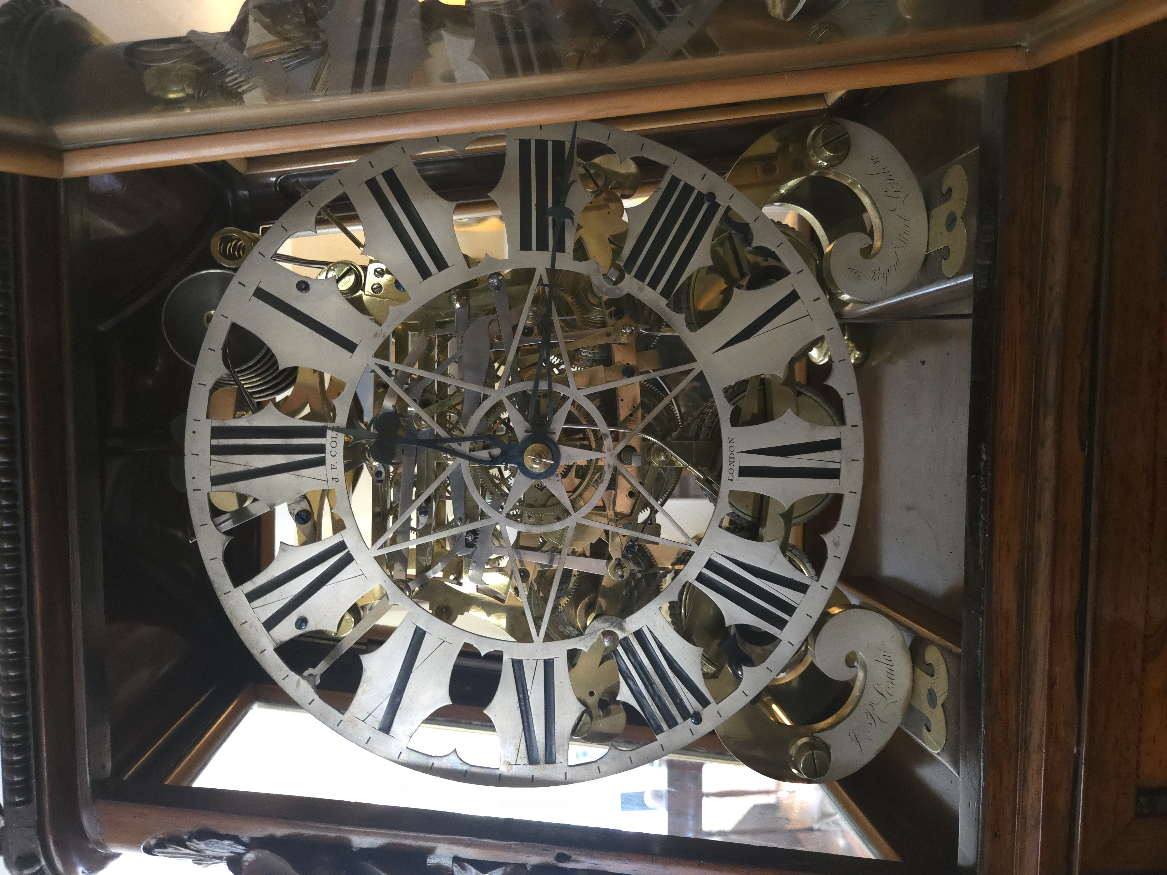 c.1860 Massive Exhibition 8-Bell Skeleton Clock in a Glazed Rosewood Case with an Exceptional Operatic Music Box.