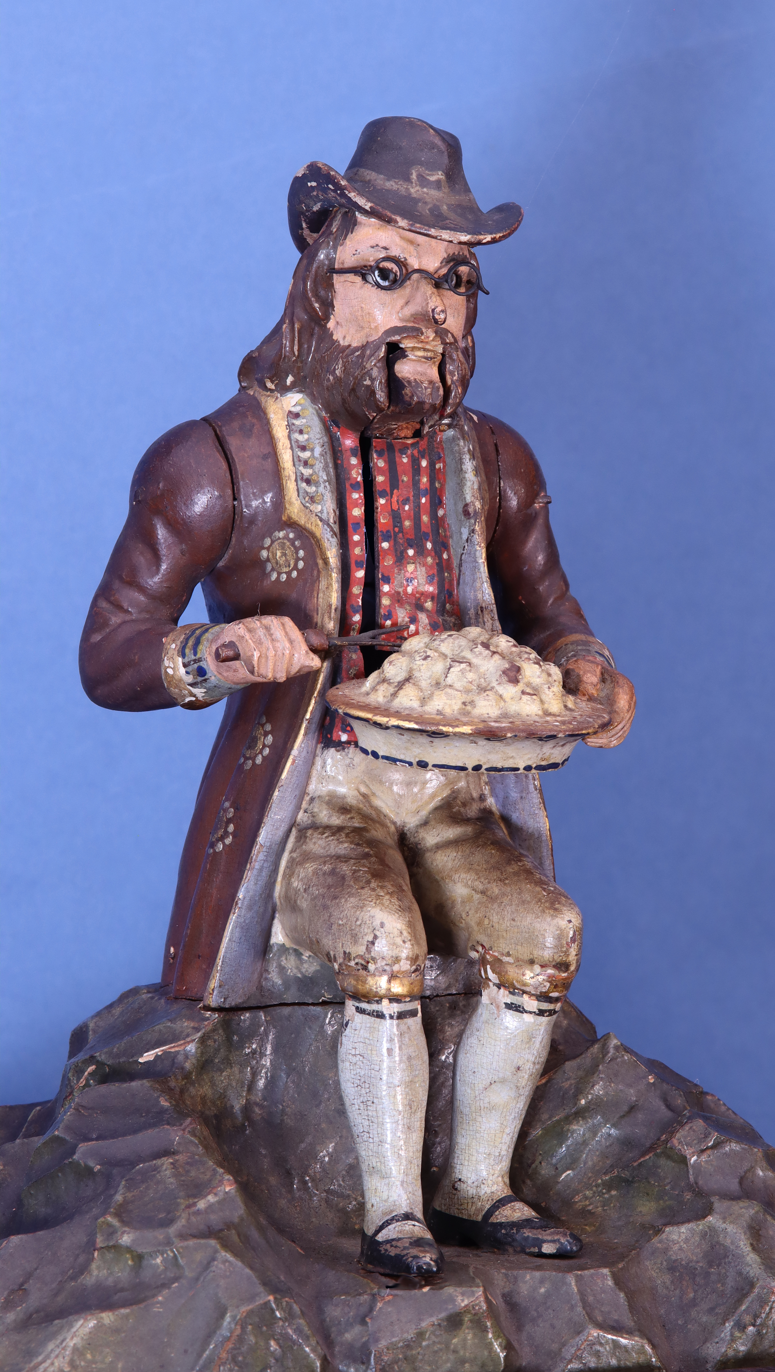 c,1855 Black Forest Animated Dumpling Eater Clock.