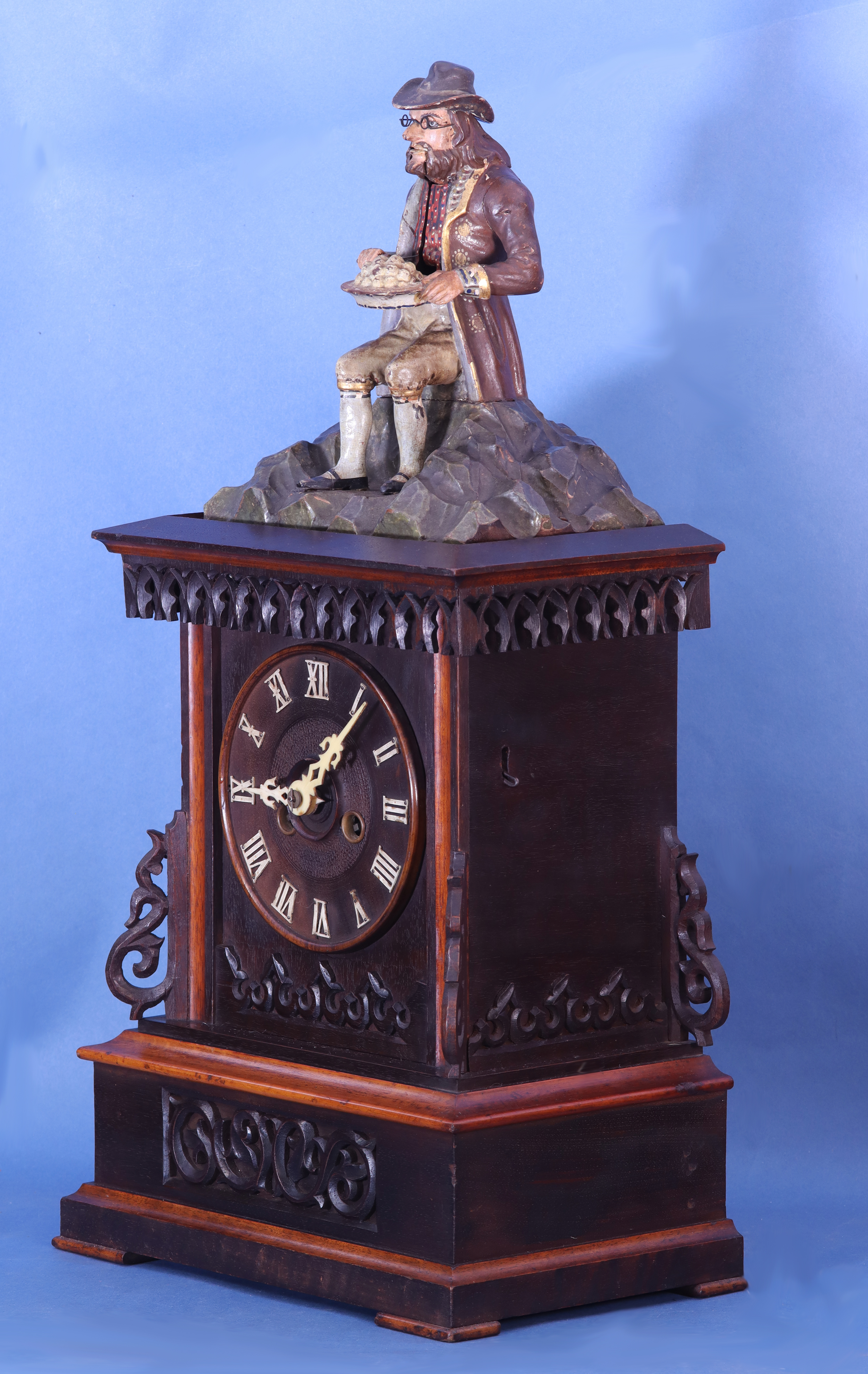 c,1855 Black Forest Animated Dumpling Eater Clock.