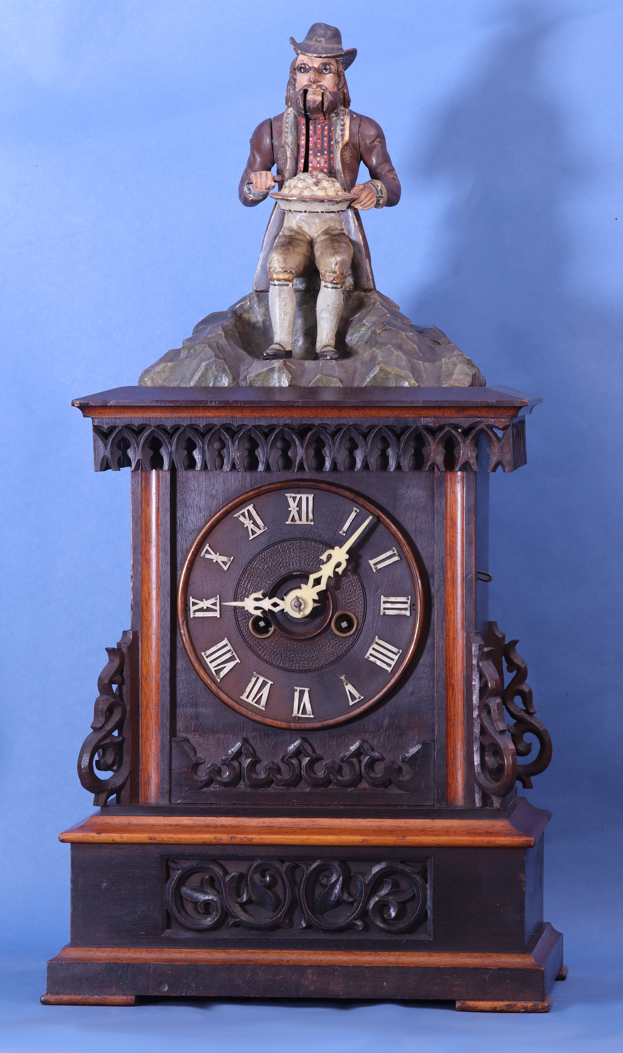 c,1855 Black Forest Animated Dumpling Eater Clock.