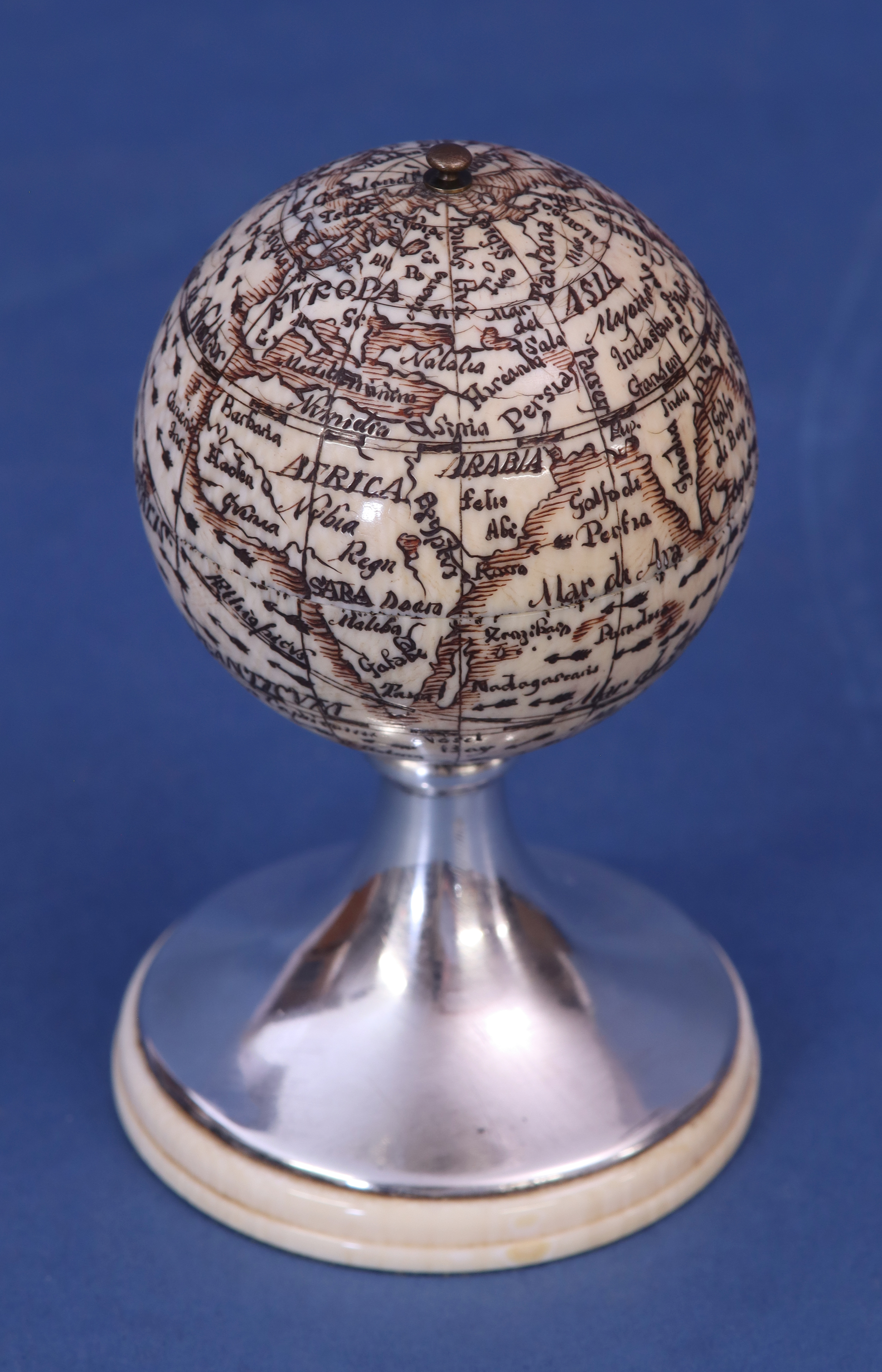 c.1820 English Miniature Ivory Globe with a Sundial.