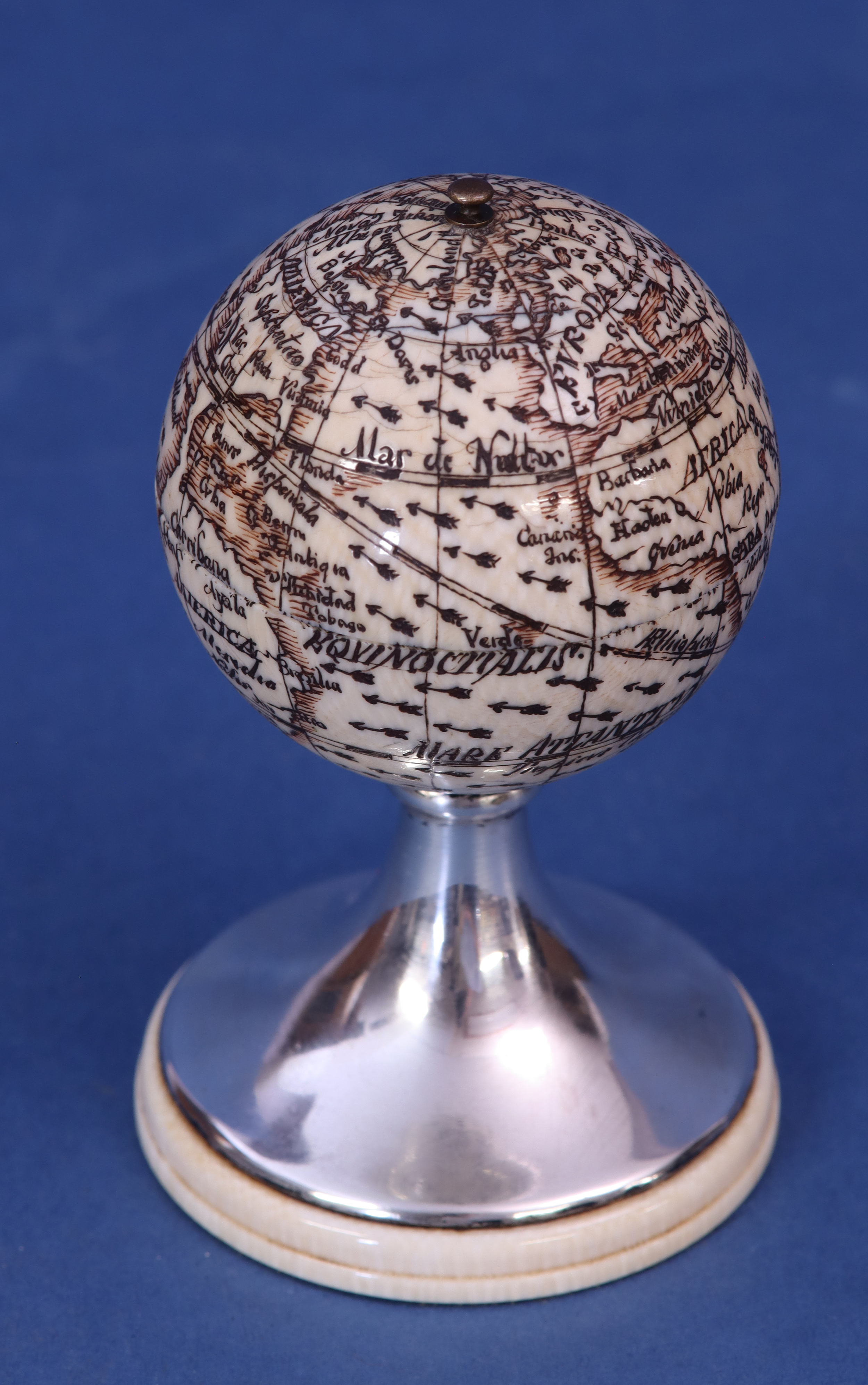 c.1820 English Miniature Ivory Globe with a Sundial.