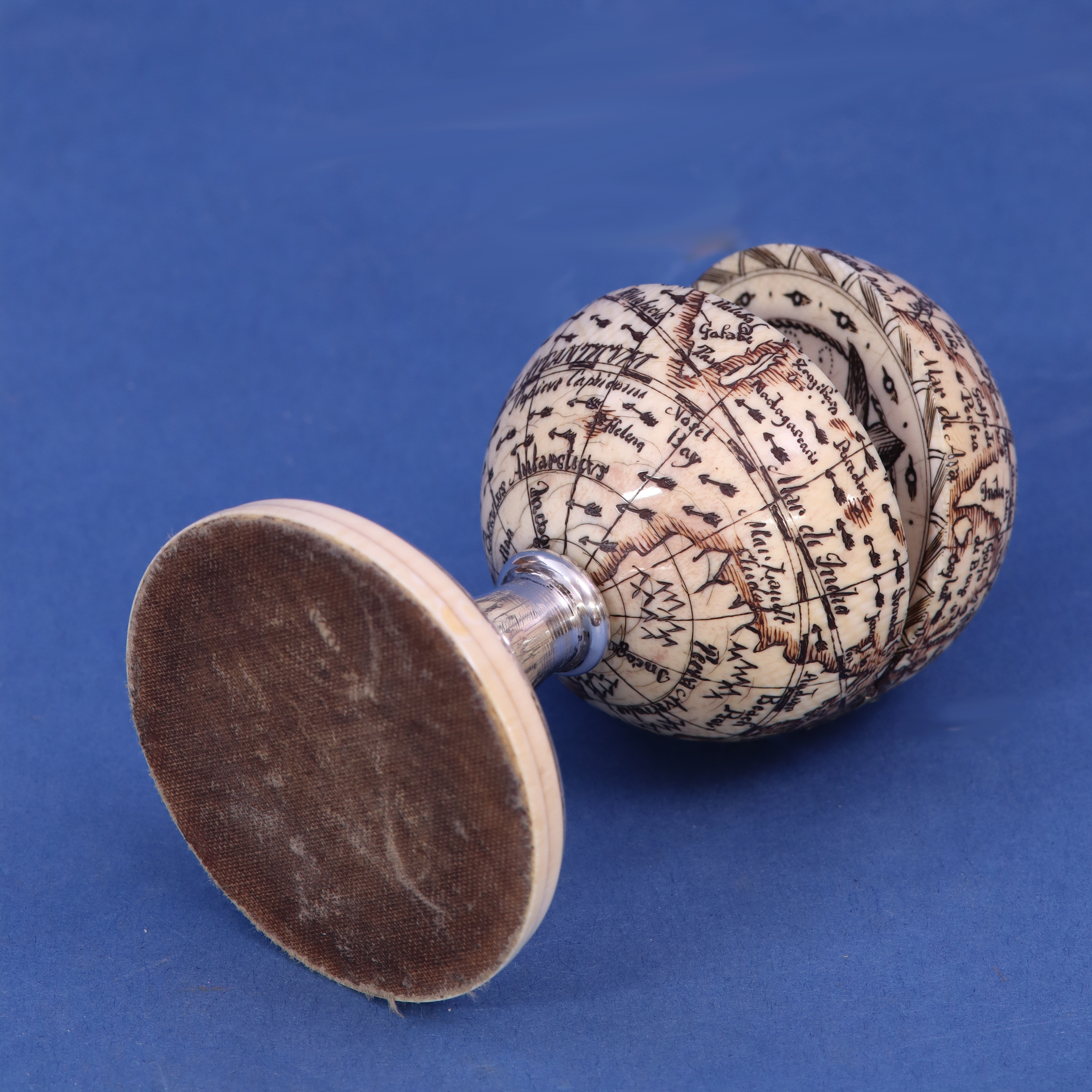 c.1820 English Miniature Ivory Globe with a Sundial.