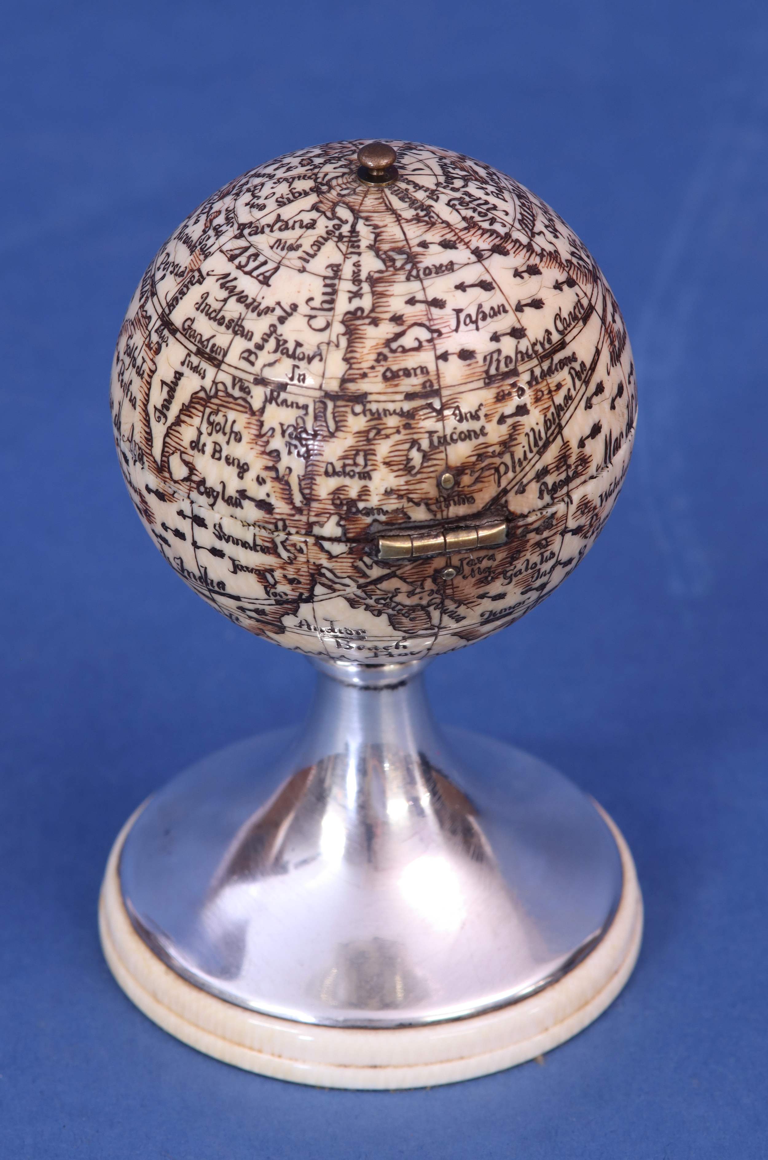 c.1820 English Miniature Ivory Globe with a Sundial.